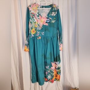 Floral Long-sleeve Boho Dress, With POCKETS